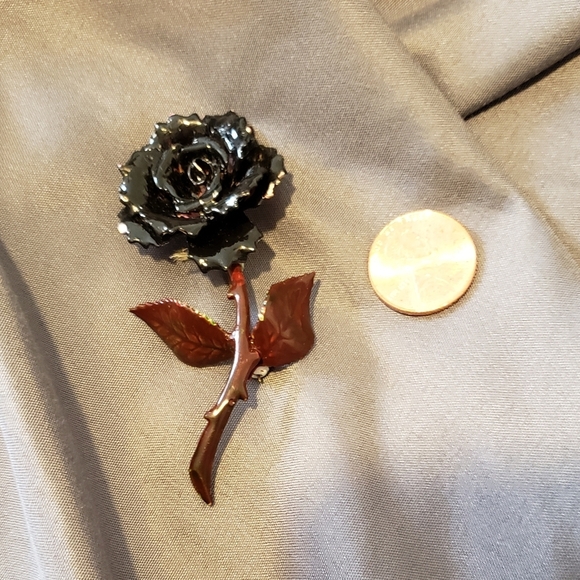 Vintage Black Rose with Stem Thorns Grief Bereavement Pin Funeral Loss 1950s - Picture 3 of 10